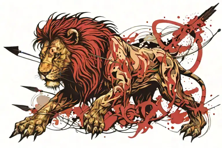 Create A Tattoo Image Lion Motif Bow Shooting Arrows At Bull