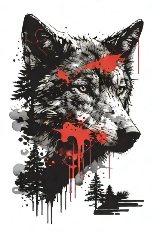 Wolf Head With Trees In Background