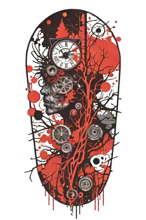 Creepy Wilderness Half Sleeve Tattoo Featuring Needles And Buttons