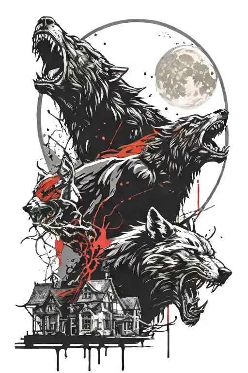 Vampire And Werewolf Howling At The Moon