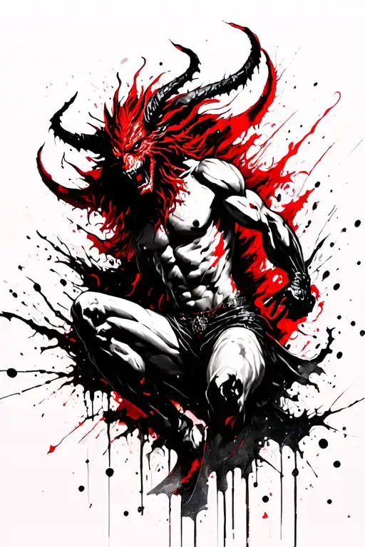 Painterly Depiction Of A Demon From Mythology In A Dynamic Pose