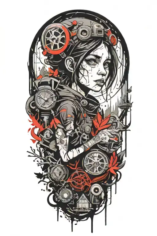 Creepy Coraline Inspired Wilderness Half Sleeve Tattoo Featuring Needles