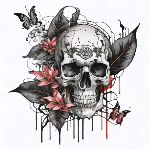 Terrifying Skull With Lotus Flower Growing