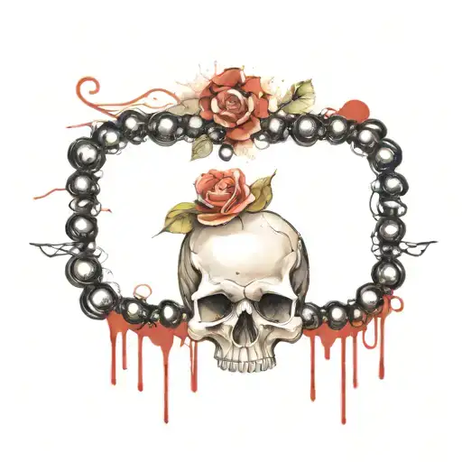 Skull Pearls Feminine Flowers