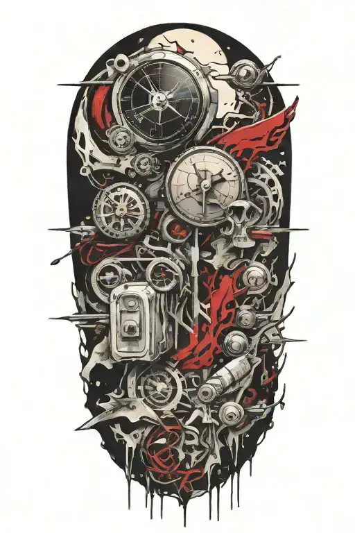 Creepy Wilderness Half Sleeve Tattoo Featuring Needles And Buttons