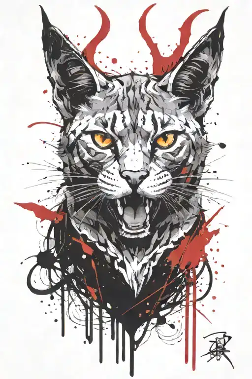 Lucifer Cat With Horns And Fangs Looking Forward