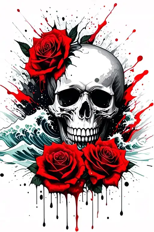 Skull And Roses Ocean Wave Crashing