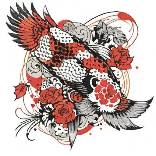 Koi Carp And Barn Owl