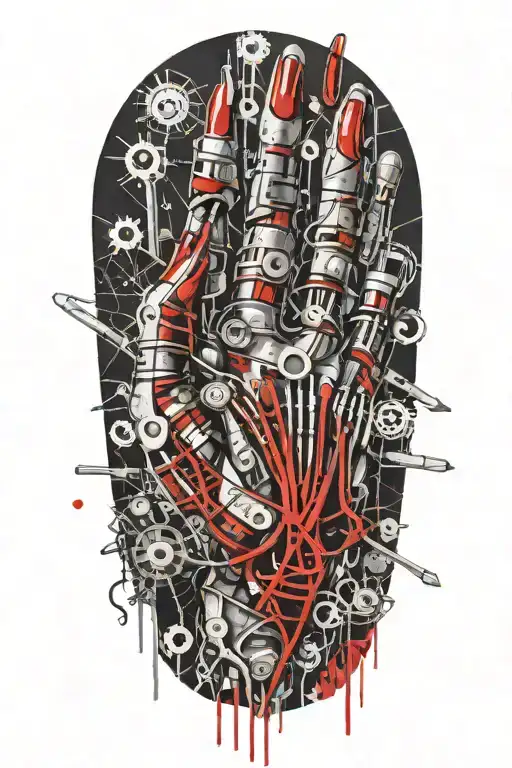 Metal Hand With Sewing Needles And Thread Weaving