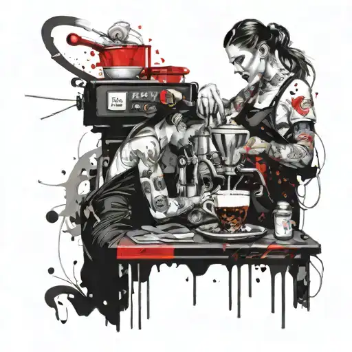 A Whimsical Scene Of A Female Barista Brewing Coffee In A Magical Etk-inspired Coffee Shop