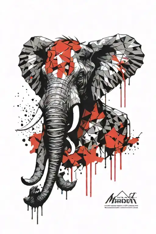 Only Black Color Mammoth Head Geometric Design