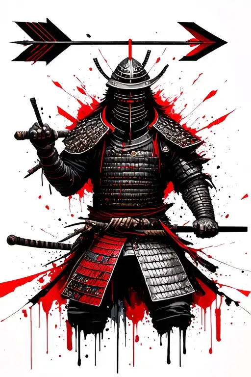 Samurai Warrior Shot By Arrows Pointing Towards