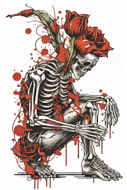 Skeleton Holding A Bleeding Tulip Flower