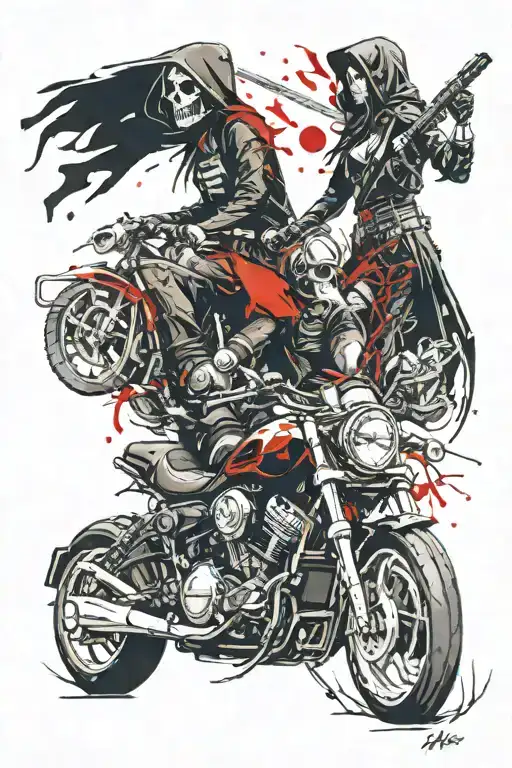 Final Ride Motorcycle Girl And Grim Reaper