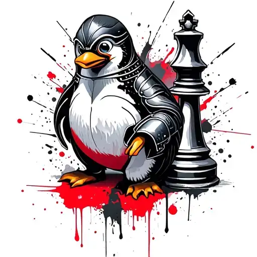 Linux Penguin As A Knight And Rook And Queen From The Chess Board