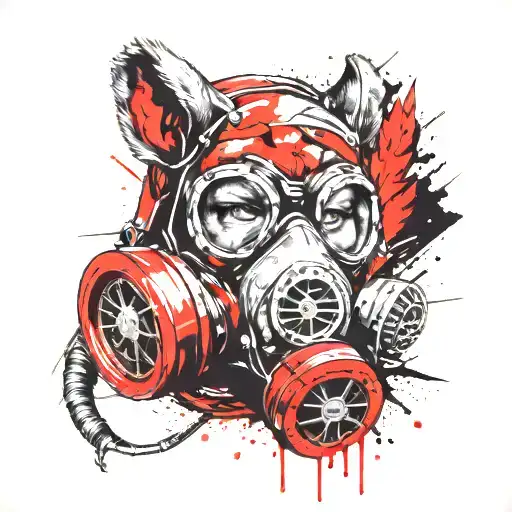 Gas Mask With Broken Lens And Squirrel Peaking Out Of It