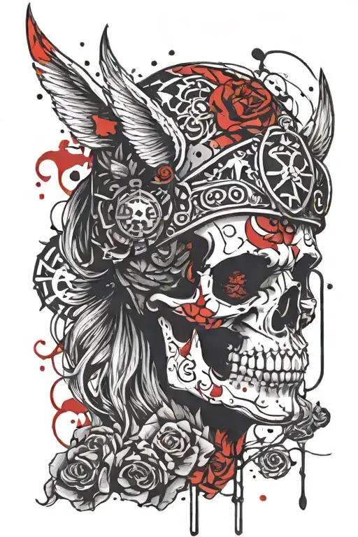 Half Candy Skull Half Viking Face