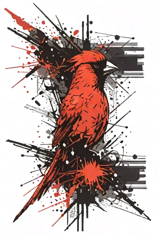 Geomtetric Pattern Fading Away With Red Cardinal Above Taking Flight