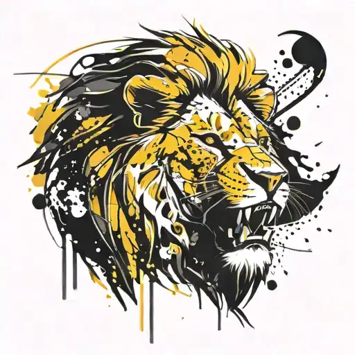 Angry Lion Head Painted In Black And Yellow
