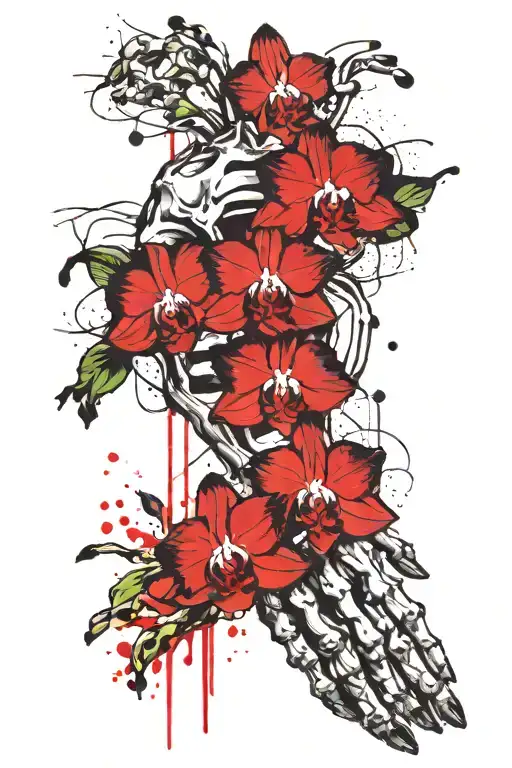 Skeleton Hand Holding Orchid