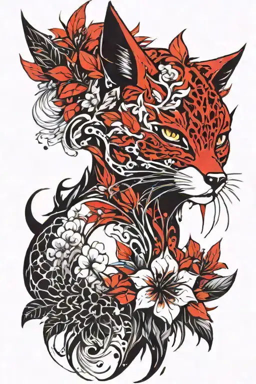 Kitsune Mask With Floral Red Spider Lillys Filler