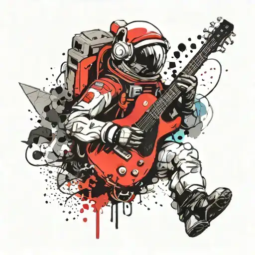 An Astronaut Playingf Guitar On A Mountain Summit