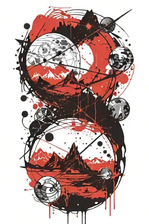 Mountains Leading Into Space With Planets With Cracks