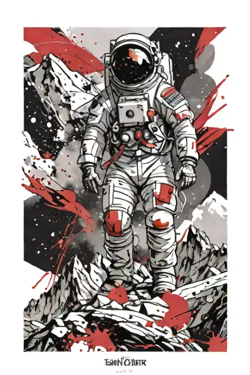 Astronaut Looking At Mountains Leading Into Space With Planets