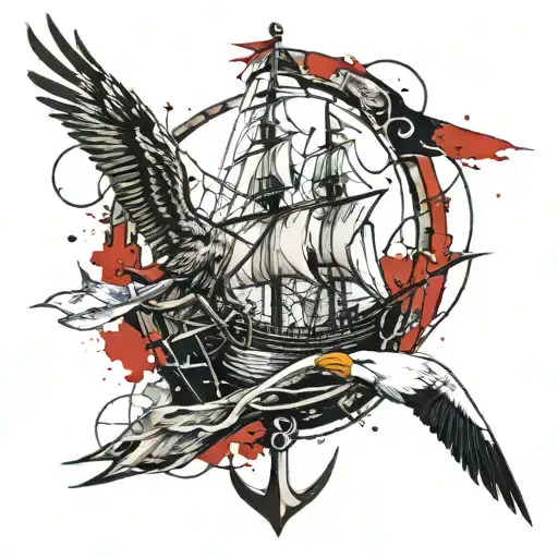 Ancient Mariner Sign And Albatros On Anchor