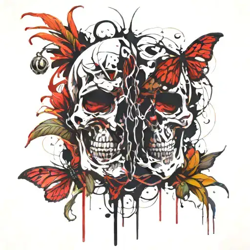 Skulls And Spider Lily Intertwined