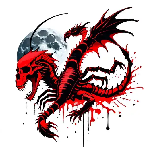 Scorpio Dragon And Scull Under Moon Shining