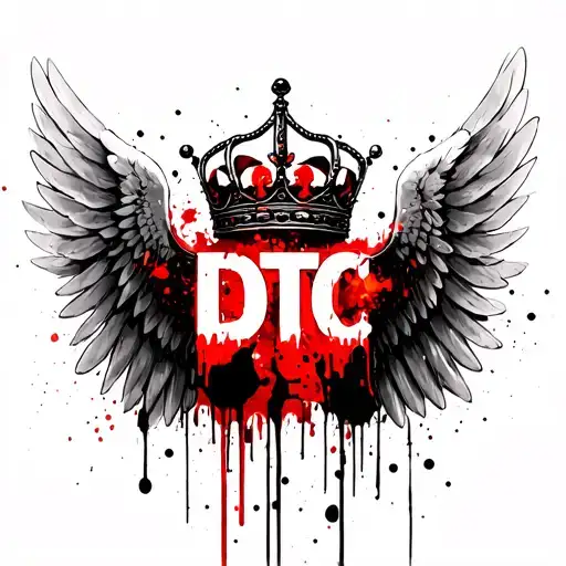 Angel Wings With Dtc Write Between And A Crown On Top