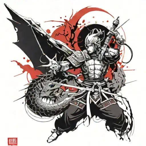 Chinese Warrior Slaying Dragon
