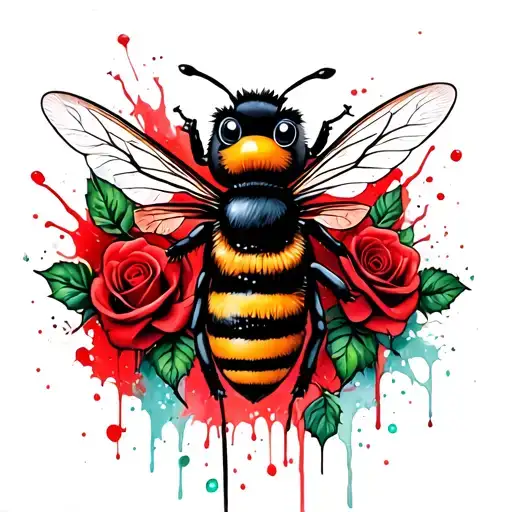 Tattoo With A Cute Bumblebee And Little Tinkerbell With Roses And Looks Gothic