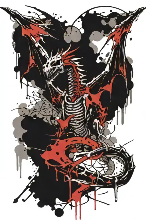 Skeleton Dragon With Wings Out