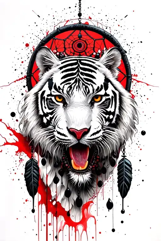 Dream Catcher With White Siberian Tiger And Owl