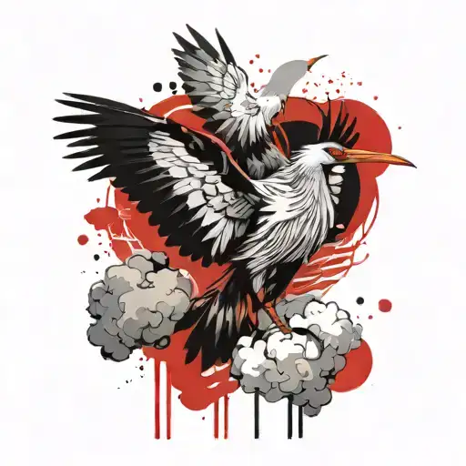 Crane Bird And Clouds Agrassive And Colorfull