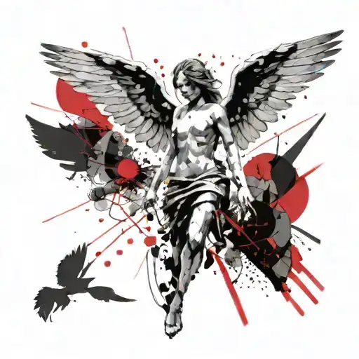 Angel With Wings Falling From The Sky Downwards