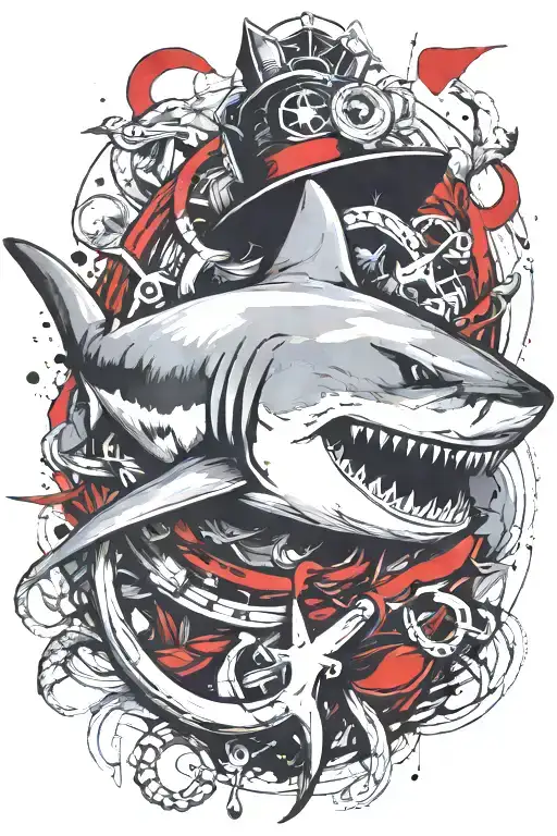 Shark Biting An Anchor Wearing A Sailor Hat