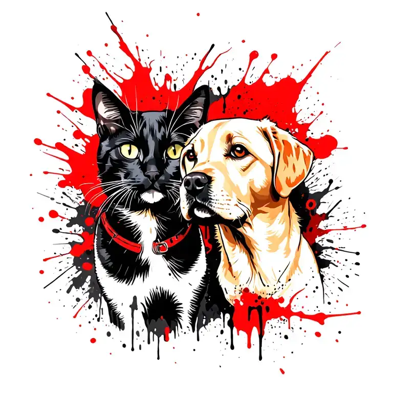 Black Cat And A Yellow Lab