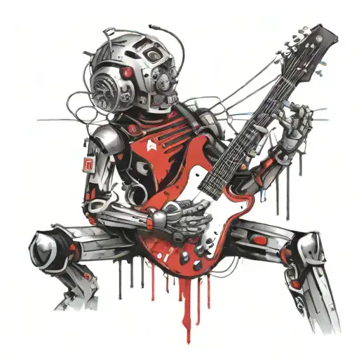Masculine Robot Playing A Guitar