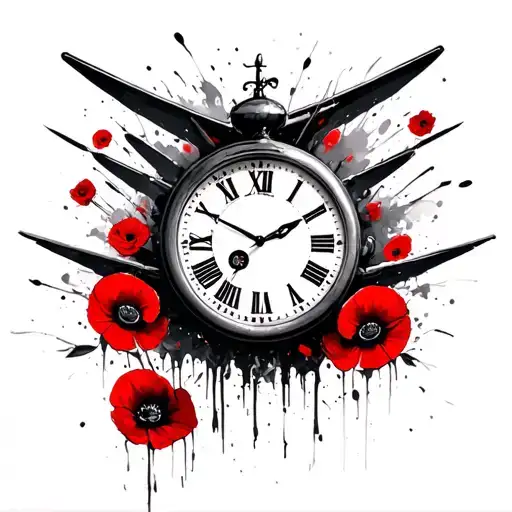 Lancaster Bomber Dropping Poppys And A Clock Face