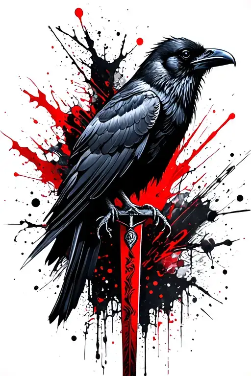 Sword And Raven Perched