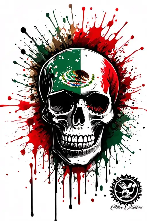 Mexican Skull Wearing Mexican Flag
