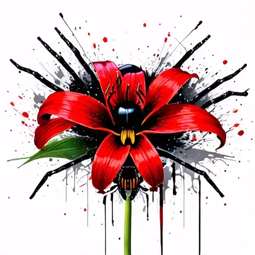 Red Spider Lily With A Black Widow Crawling