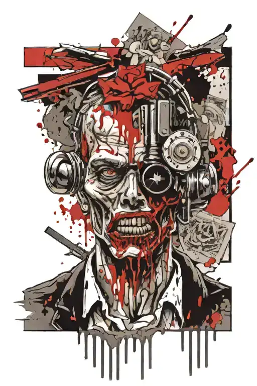 Gangster Holding Open Book Open In Front View Zombie Head