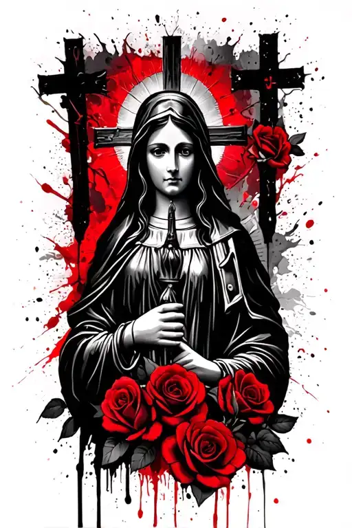 Wild World Black And Red Roses Crosses Soldier Virgin Mary