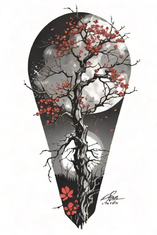 Trash Polka Sakura Branch In Moonlight