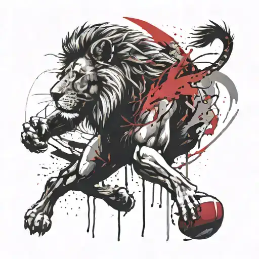 A Lion Hold American Football Runnnig