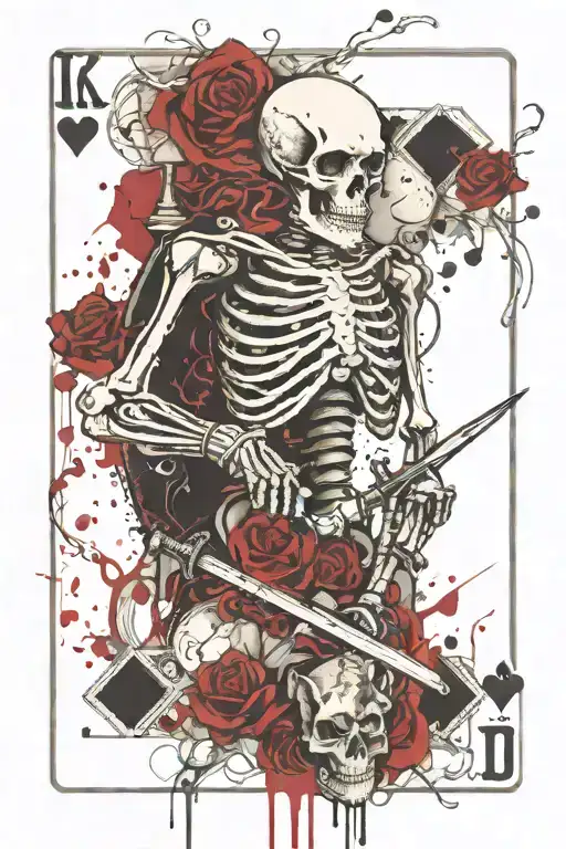 A Skeleton With A Sword And An Inverted King In A Playing Card